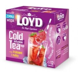 Arbata LOYD Cold Infusion, braškių ir aviečių skonio, 12 x 2,5 g