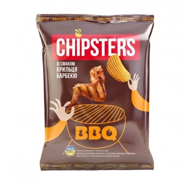 Bulvių traškučiai CHIPSTER'S, banguoti, BBQ vištienos sparnelių skonio, 60 g