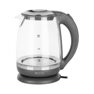 ECG Electric kettle RK 2020 Grey Glass, 2 L, 360° base with power cord storage, Blue backlight, 1850-2200 W