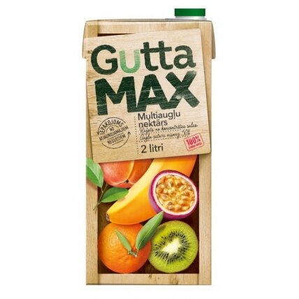 Įvairių vaisių nektaras GUTTA Max, 50%, 2 l