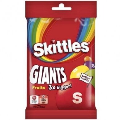 Kramtomieji saldainiai SKITTLES Giants, vaisių skonio, traškiame cukraus glajuje, 116g