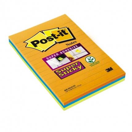 Lipnūs lapeliai  POST-IT SUPER STICKY ULTRA, 101x152mm, įvairios spalvos, 3 vnt./pak.