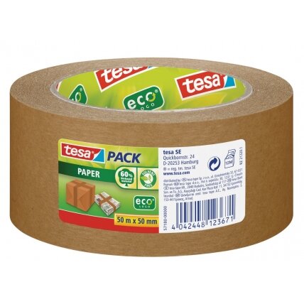 Popierinė pakavimo juosta TESA PACK Paper ECO Logo, 50mm x 50m, ruda