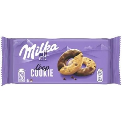 Sausainiai MILKA COOKIE LOOP su šokoladiniais gabalėliais ir šokoladiniu glaistu 132 g.