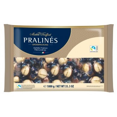 Šokoladiniai saldainiai PRALINES, su lazdyno riešutų kremu, 1 kg