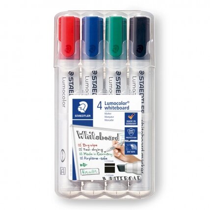 Žymeklis baltai lentai STAEDTLER LUMOCOLOR 351, 2 – 5 mm, 4 spalvų rinkinys 1